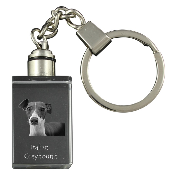 Kulcstartók, Art-Dog, kulcstartó olasz agár kutya képével, kristály, 20x30x15mm, megvilágított