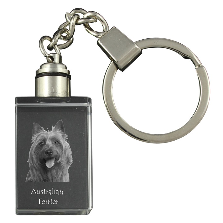 Kulcstartók, Art-Dog, ausztrál terrier, kristály, 20x30x15mm, világító képpel ellátott kulcstartó