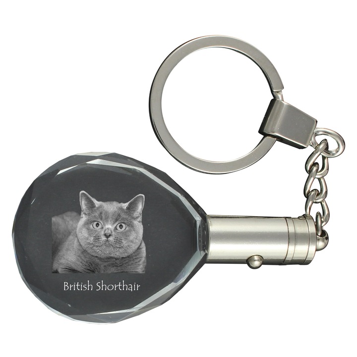 Breloc cu pisica, Art-Dog, cristal cu iluminare, 40x35x10mm, set cadou