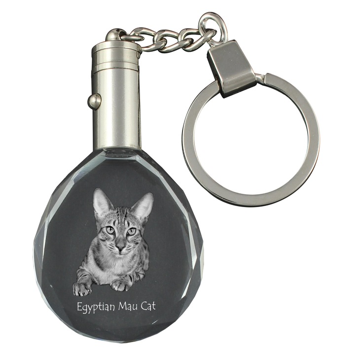 Breloc cu pisica egipteana Mau, breloc din cristal cu iluminare, set cadou, 40x35x10mm