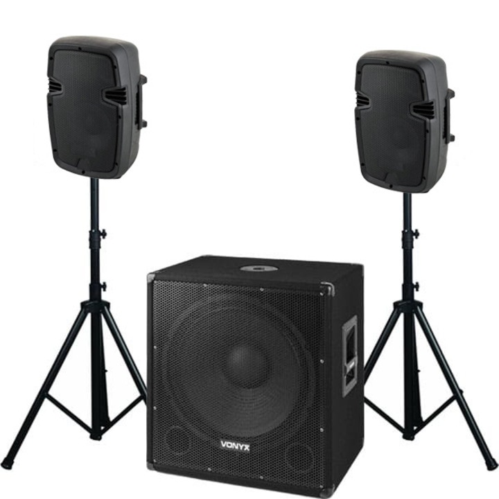 Система за озвучаване 2.1 Noiz DJ Set 5, 1000W, Субуфер 18 инча, тонколони 8 инча, стойки