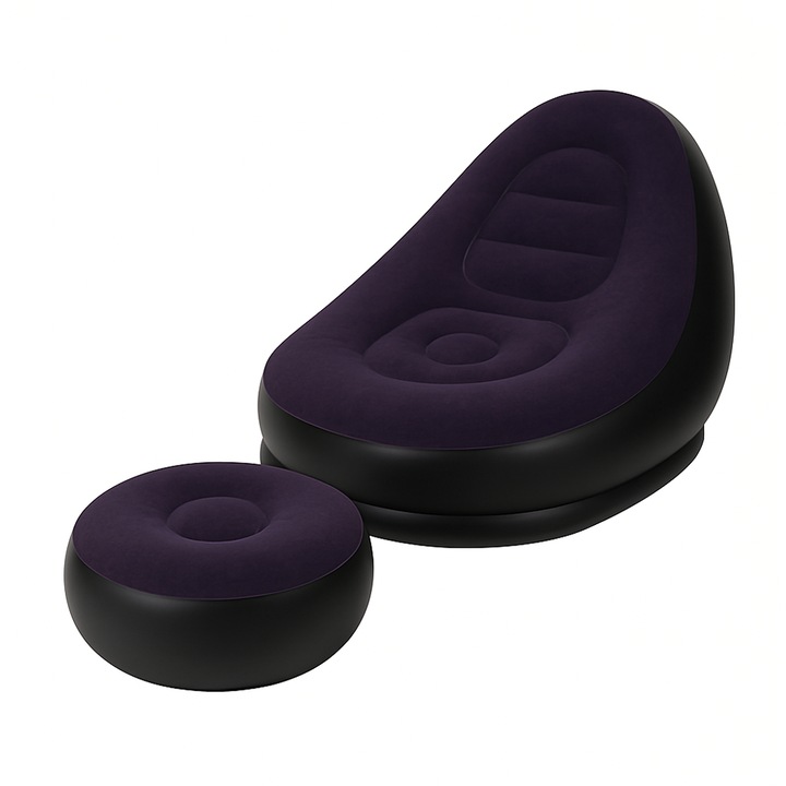 Комплект надуваем фотьойл от 2 части NEXTLY, включена поставка за крака, водоустойчив, за вътрешна/външна употреба, мек, кадифен материал, включена ръчна помпа, черно-лилав