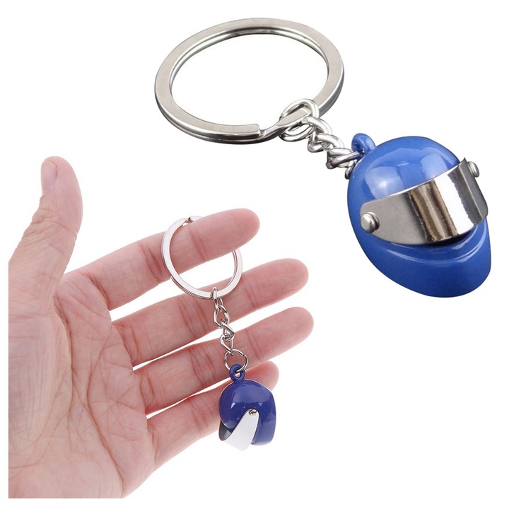 KASK fém kulcstartó, kék, 8,5cm, lánccal