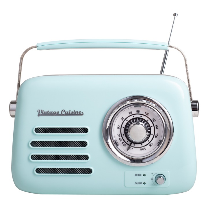 Ретро Bluetooth радио с метална дръжка Vintage Cuisine, Минт, Вградена батерия, 7ч Автономност