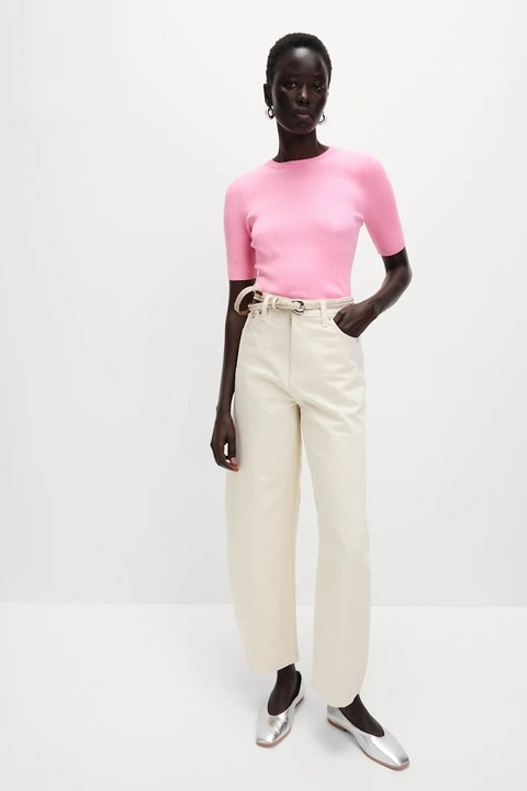 Marks & Spencer, Pulover slim fit cu striatii, Roz pastel