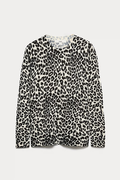 Marks & Spencer, Pulover cu animal print, Negru/Crem, 34