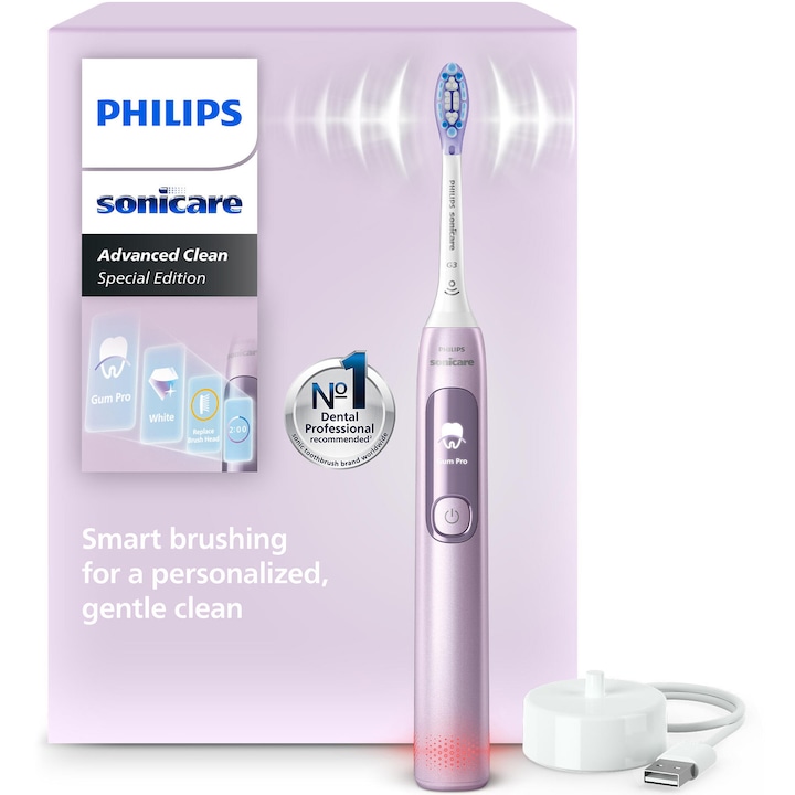 Philips Sonicare HX3792/12 elektromos fogkefe, kijelzővel, 5 program, vizuális nyomásérzékelővel, egy intenzitással, tartalma: egy G3 Gum Care fogkefefej, töltő, fémes rózsaszín