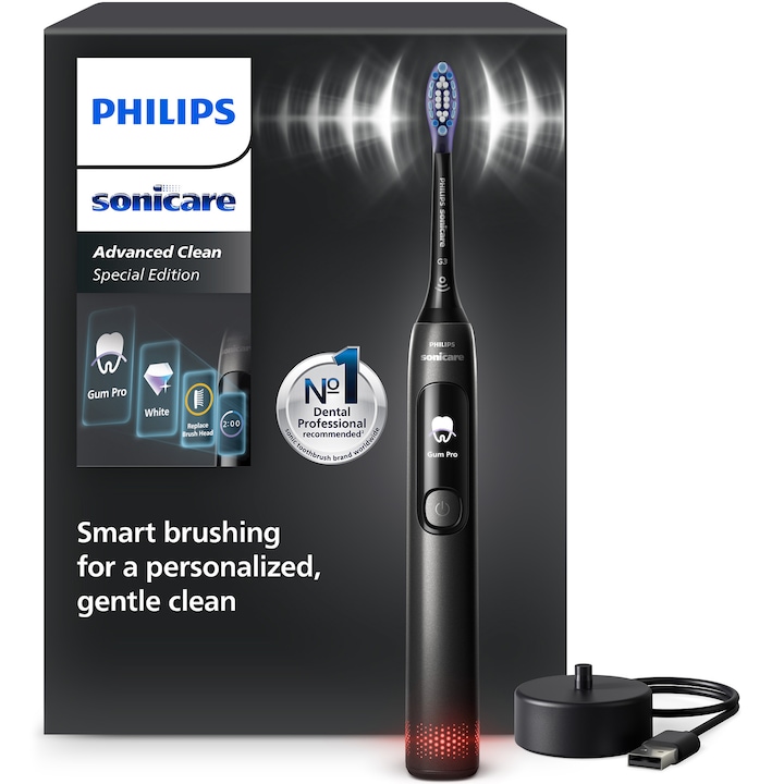 Periuta de dinti electrica Philips Sonicare HX3792/11, cu display, 5 moduri de periere, senzor de presiune vizual, o intensitate, contine: un capat de periere G3 Gum Care, un incarcator, culoare negru metalic