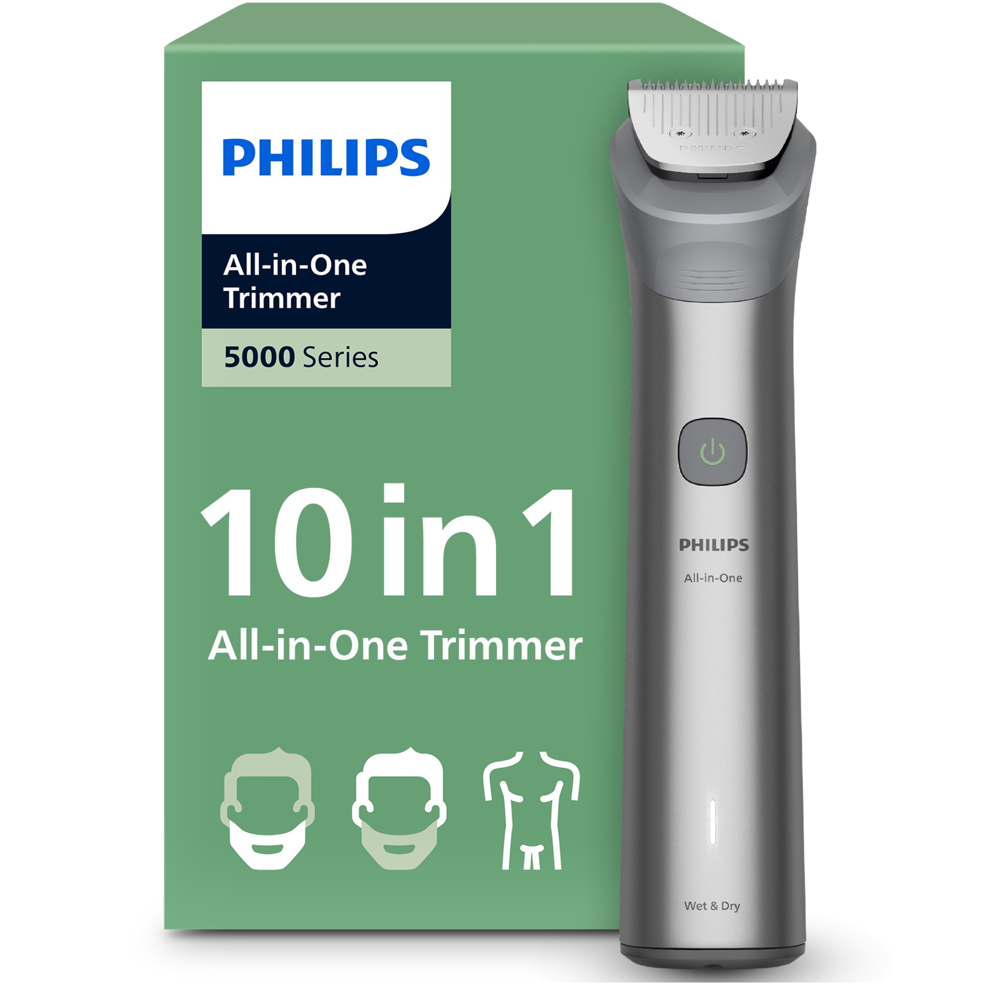 Aparat de tuns barba & parul de pe cap si corp 10in1 PHILIPS All-in-One MG5931/15, autonomie 120 min, 13 setari de lungime: 0,5-16 mm, trimmer atasabil pentru nas si urechi, piepte