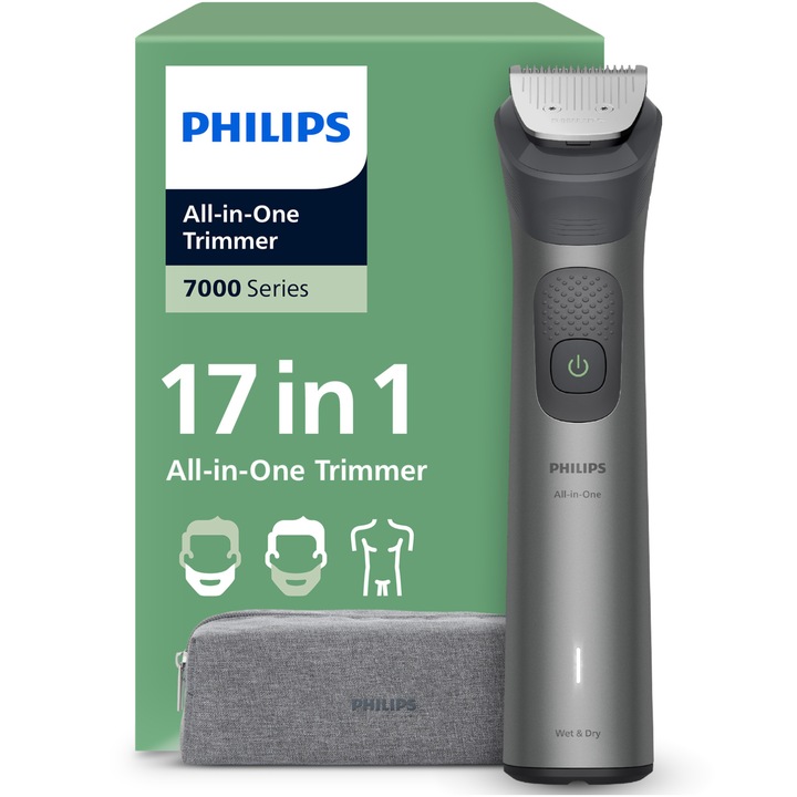 Машинка за подстригване 17in1 PHILIPS All-in-One MG7941/15, Автономност 120 мин, 22 настройки за дължина: 0,5-16 мм, 3 специализирани приставки (за детайли, тяло, нос), Гребени за лице, глава, тяло, 100% водоустойчив