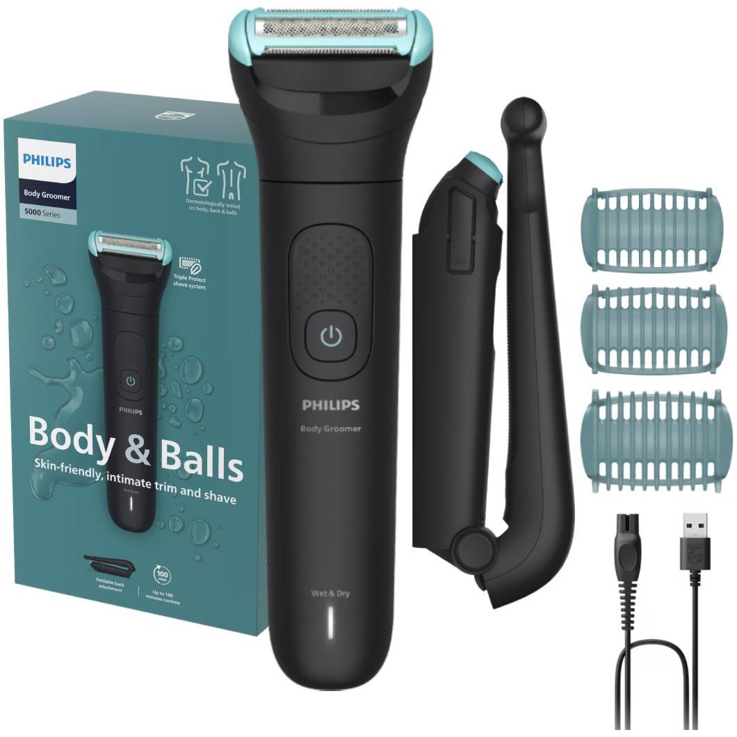Aparat de ras si tuns corporal cu sita metalica hipoalergenica PHILIPS BG5480/15, autonomie 100 min, funcție incarcare rapida, brat extensie pentru urilizare pe spate, 3 piepteni b