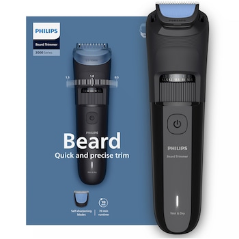 Aparat de tuns barba PHILIPS BT3620/15 cu lame cu autoascutire, 40 de setari de lungime, 2 piepteni ajustabili pentru barba (0,5-20 mm), autonomie 70 min