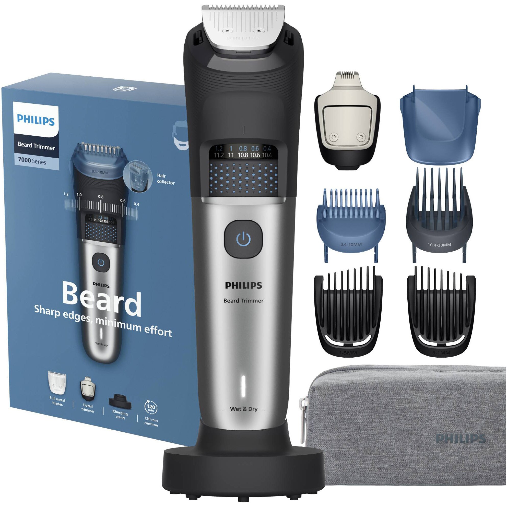 Aparat de tuns barba PHILIPS BT7670/15 cu lame integral metalice cu autoascutire, 40 de setari lungime (0,4-20 mm), autonomie 120 min, colector de par, trimmer pentru detalii, trim