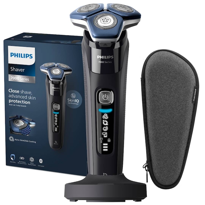 Електрическа самобръсначка PHILIPS Серия 7000 S7886/35, Технология SkinIQ, Автономност 60 мин, Гъвкави глави, Дисплей, Светлинен индикатор за батерия, Bluetooth връзка, Вграден изскачащ тример
