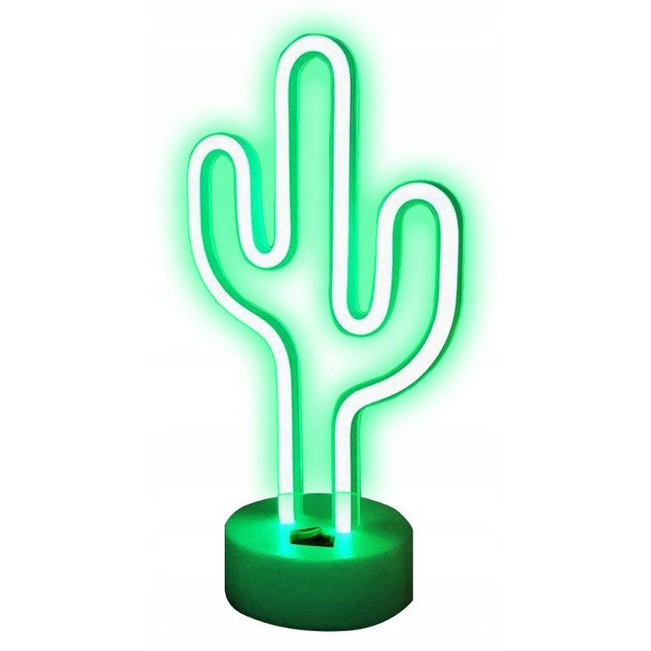 LED лампа кактус, HLO, зелена, 29x15x3,5см, захранване USB/батерия, декоративна
