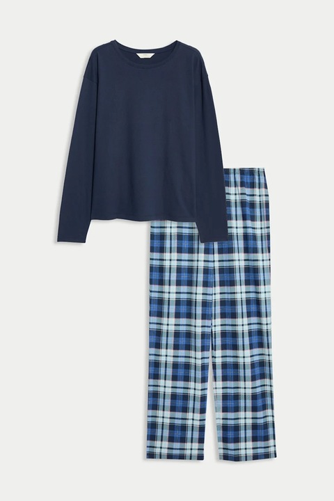 Marks & Spencer, Pijama din bumbac cu imprimeu, Bleumarin, M