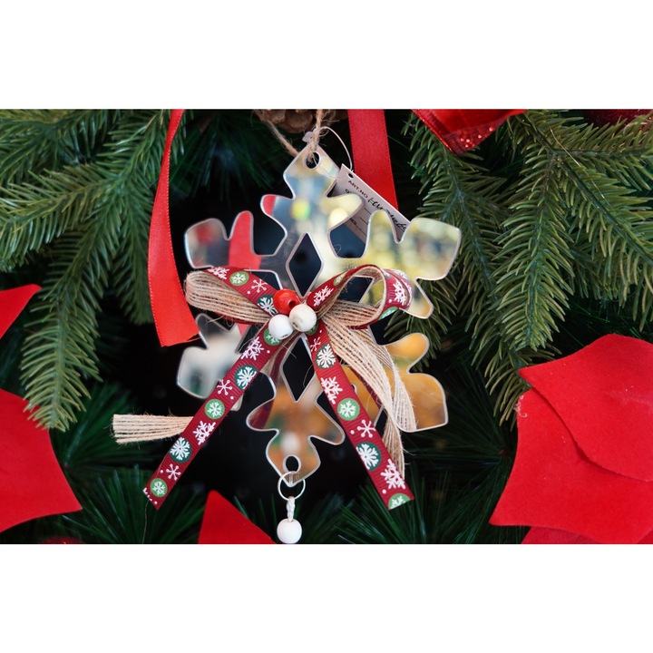 Ornament brad, Southern Sky, Fulg de nea, Argintiu, Lucios, 14*26CM, Acril, Interior/ Exterior - calitate superioara