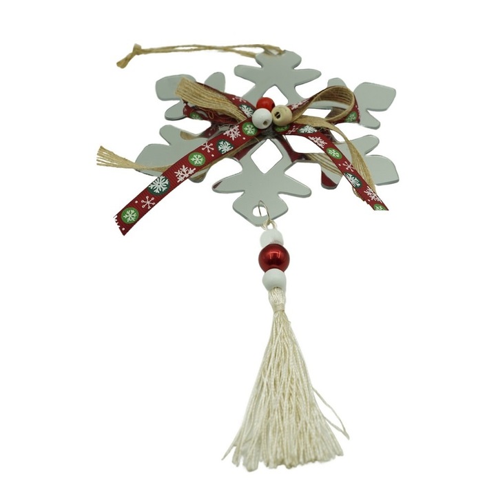 Ornament brad, Fulg de nea, Argintiu, Lucios, 14*26CM, Acril, Interior/ Exterior