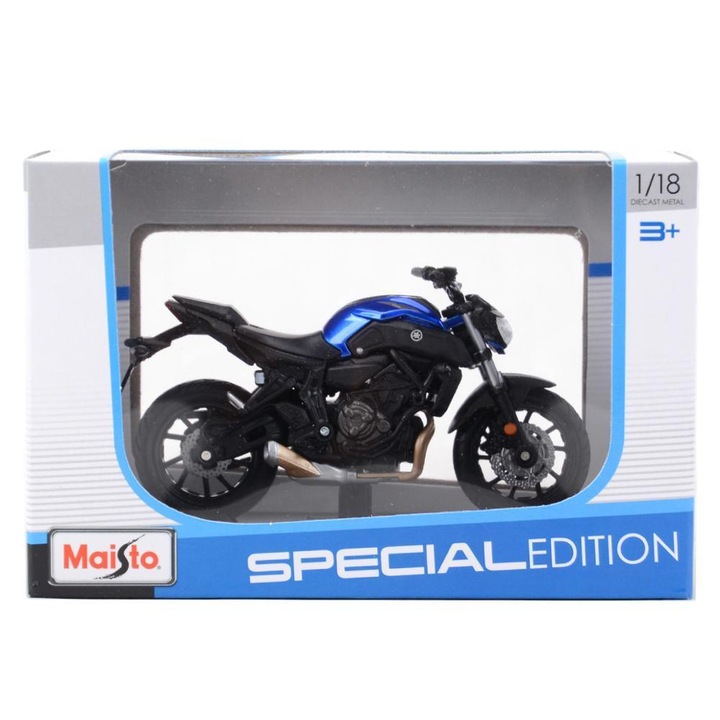 Модел мотоциклет YAMAHA MT-07, мащаб 1:18, Maisto, подвижни елементи, размери 12x5x7см, включена стойка
