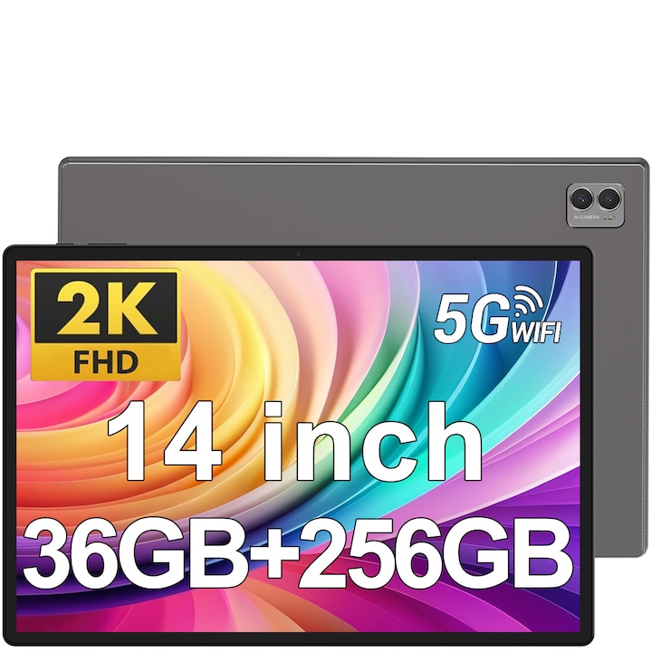Таблет 14.1" осемядрен, 256GB ROM, 36(12+24)GB RAM, Android 14.0, 5GHz WIFI, 2000*1200 2K FHD, 11580mAh, 13MP+8MP, Сив