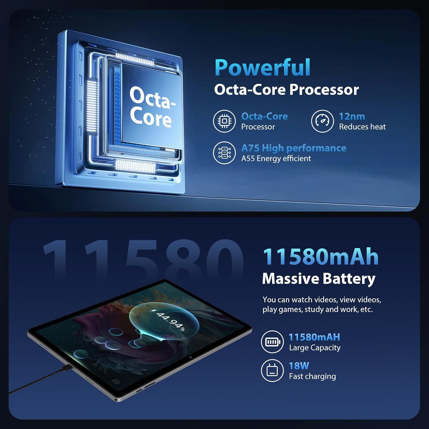 Tableta 13.3" Octa-Core, 256GB ROM, 36(12+24)GB RAM, Android 14.0, 5GHz WIFI, 2000*1200 2K FHD, 11580mAh, 13MP+8MP, Gri