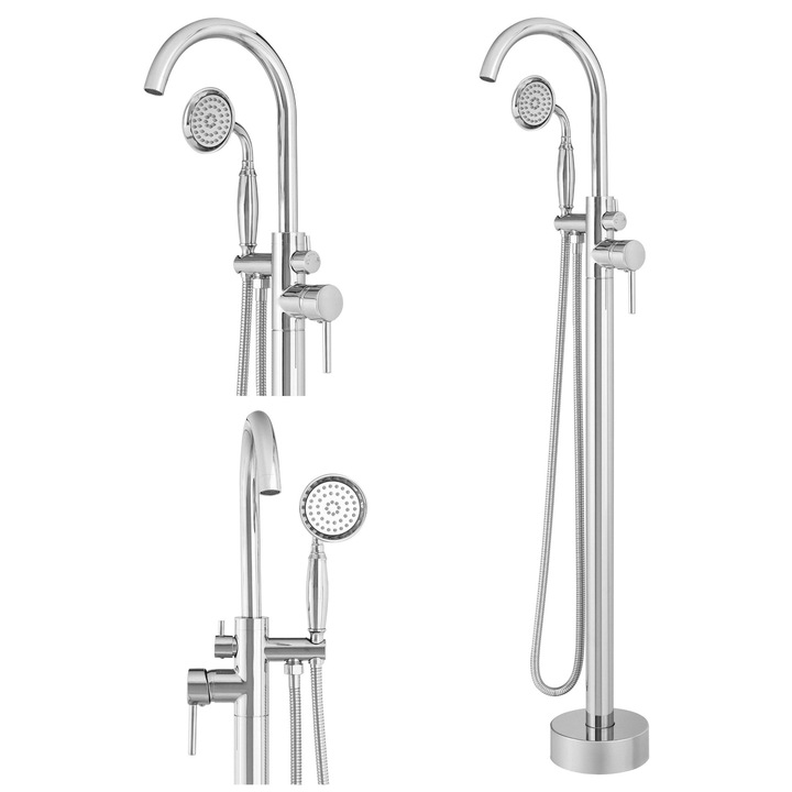 Baterie cada Free standing Silla S-1221, set de dus, montaj pe podea, Crom