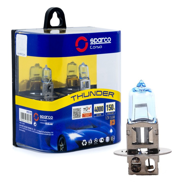 Becuri halogen H3 Sparco 55W 4000K, set 2 bucati, PK22s