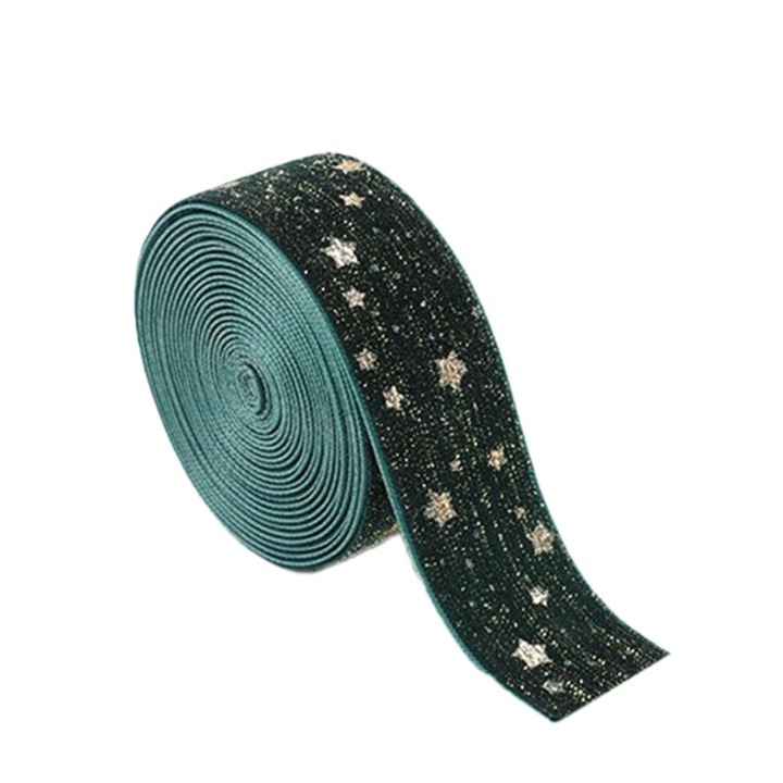 Panglica Decorativa de Craciun, Flippy, Panglica din Panza cu aspec de Catifea, Funda Ornament, Model cu Stele Aurii, Decor pentru Brad de Craciun, 200 x 2.5 cm, Verde