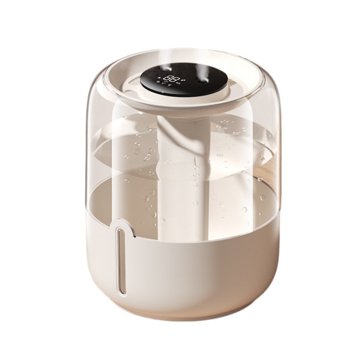 Umidificator De Aer Cu Difuzor Aromaterapie Si Lumini LED, Intelligent cu Display Digital,3 Niveluri Umiditate, Nano Irefu-mare Silentioasa, Lumini Noapte,300ml/h, Pentru Dormitor, Birou, Beige
