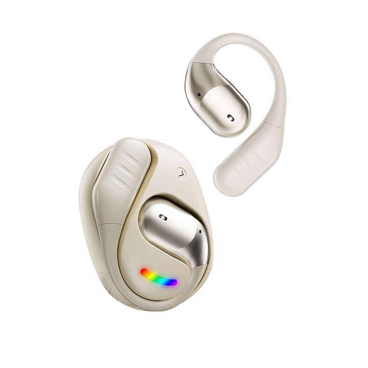 Casti Wireless Bluetooth cu Traducator AI,40 de Limbi in Timp Real, Control Tactil, Reducere Zgomot, Autonomie 24h, Pentru Calatorii, Intalniri, Bej deschis