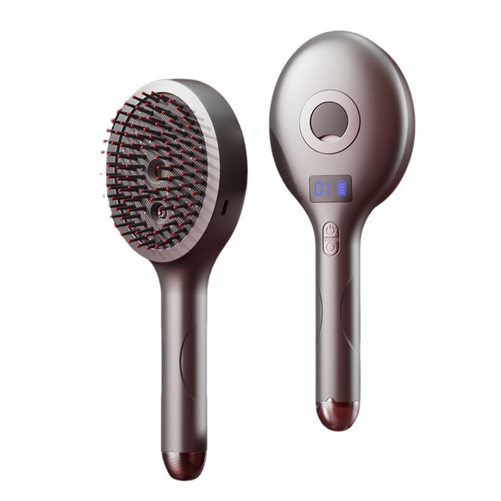 Perie Indreptat Parul Electrica pentru Par siScalp, COSMI, profesionala,3 Moduri de Masaj Scalp, Incalzire Integrata, Incarcare USB, Pentru Ingrijire Par, Relaxare, Gri