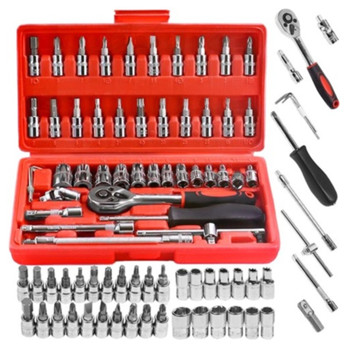 Set cu Clichet si Chei tubulare din Otel crom-vanadiu, 40 de piese