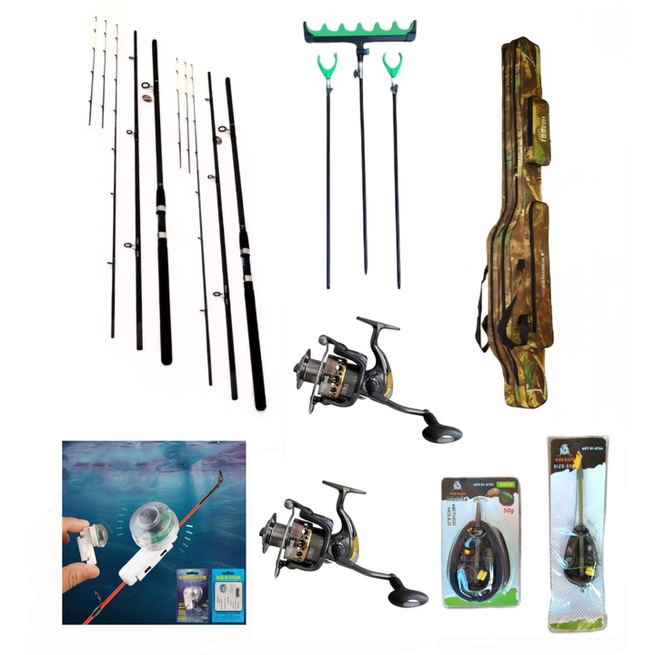 Set 2 Lansete Delta Feeder 3, 90m, 180 Gr, 2 Mulinete 5000, 11 Rulmenti, 2 Senzori, Geanta Transport, Set Suporti, 2 Monturi Feeder + Matrita