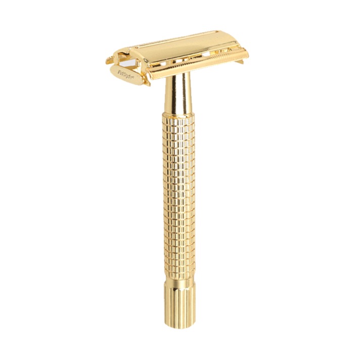 Aparat de Ras Clasic, compatibil cu Lame de Barbierit Clasice Interschimbabile, Otel Inoxidabil, Auriu, PriStyle®