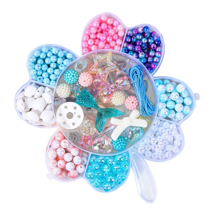 Setul de bratari creative Fericire ®， Setul de perle cu 9 grile, mai multe culori, practica imaginatia si abilitatile practice, potrivit pentru baieti si fete, 3 ani si mai mult