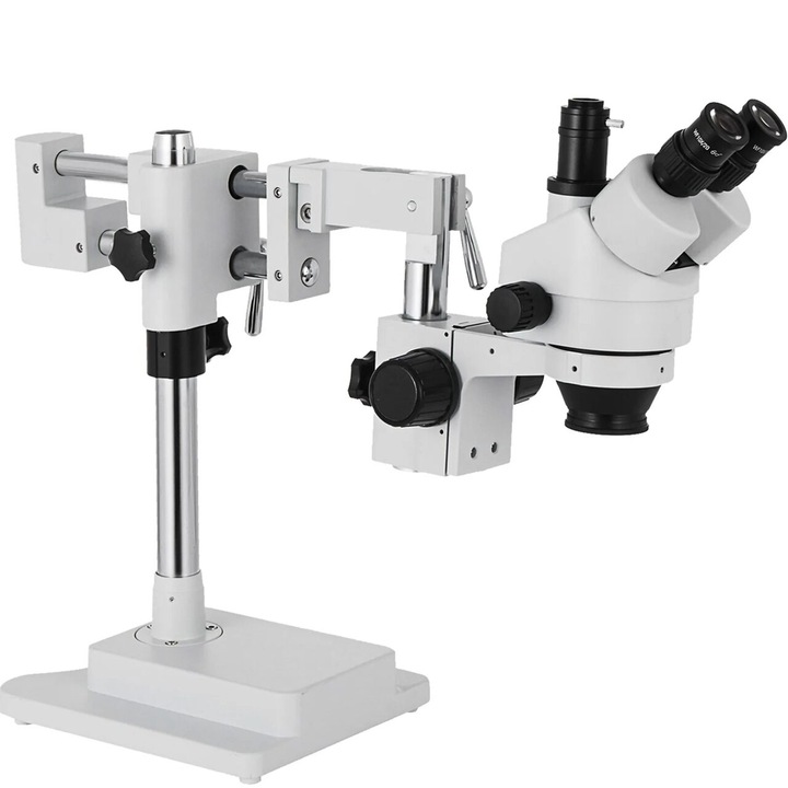 Тринокулярен стерео микроскоп, Професионален, Увеличение 3.5-90x, въртящ се на 360 градуса, наклонен на 45 градуса