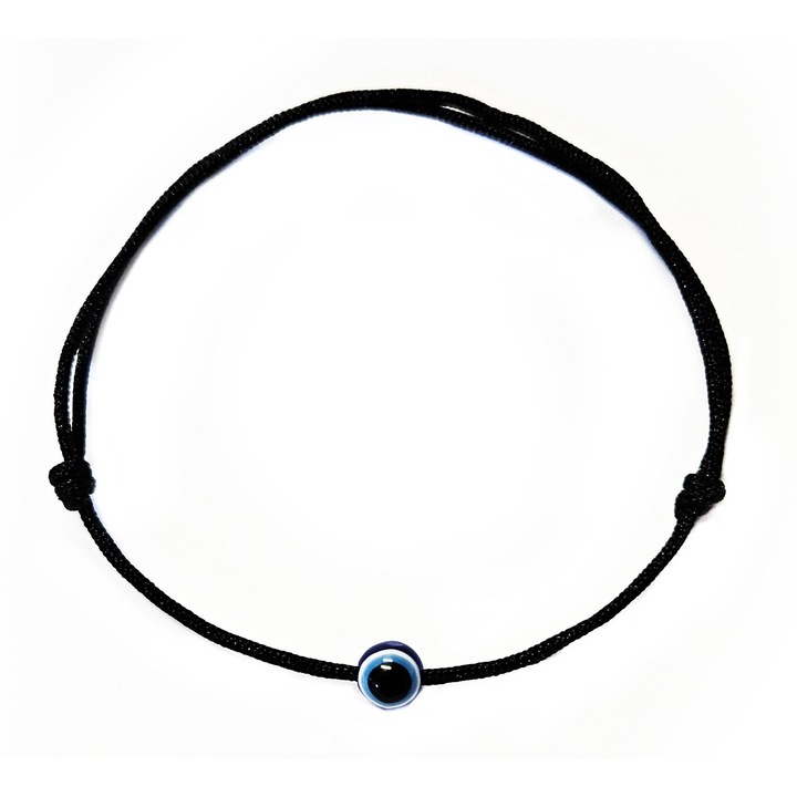 Bratara cu ochi de deochi rotund, adult, reglabila din snur negru Gros de matase
