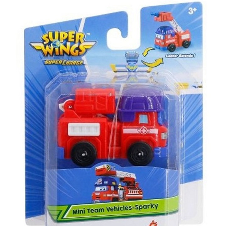 Figurina Super Wings Mini Team Vehicles Sparky, 5cm, set cu vehicul si figura, multicolor