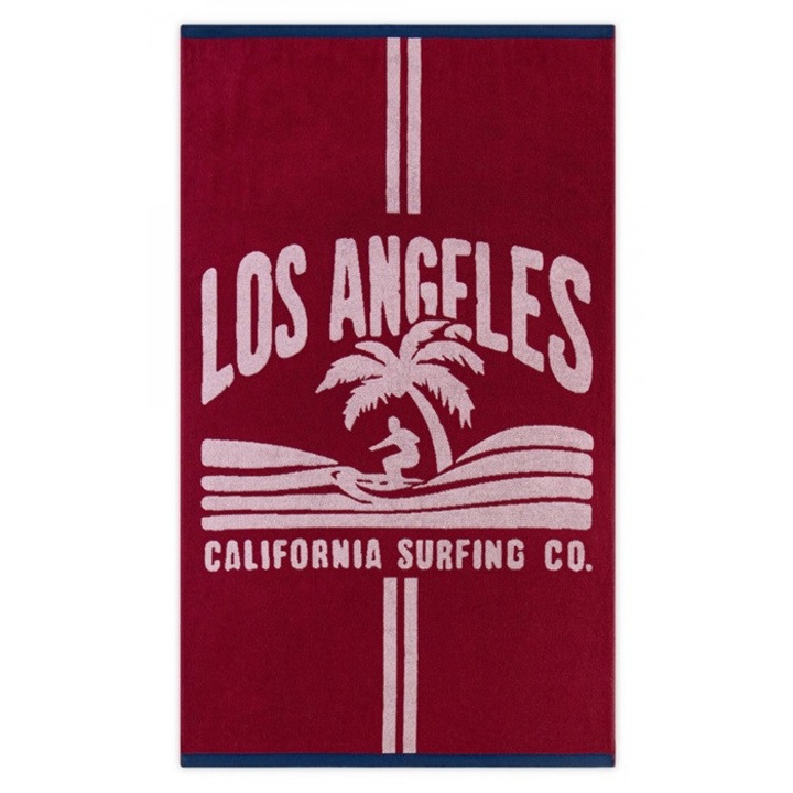 Плажни кърпи Zwoltex Лос Анджелис, 100x160см, 380 GSM, бордо, дизайн със сърфист и палми