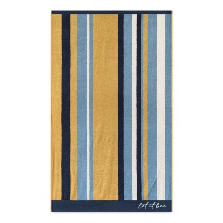 Плажна кърпа Zwoltex Rainbow, 100x160 см, 100% египетски памук, 380 GSM, жълти и сини райета