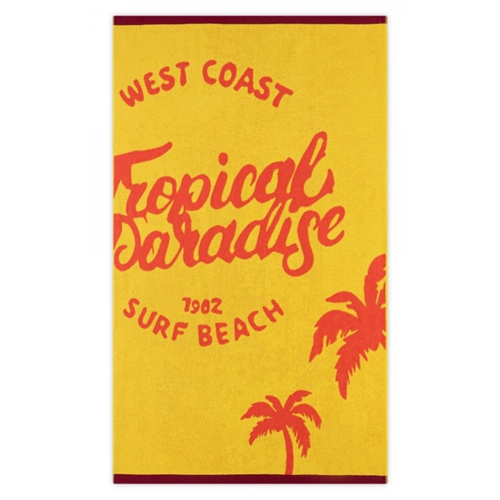Плажна кърпа сет Тропик, 100x160см, жълт, палми, 380 GSM