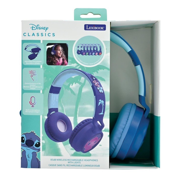 Casti cu bluetooth Lexibook - Disney Stitch, cu lumini