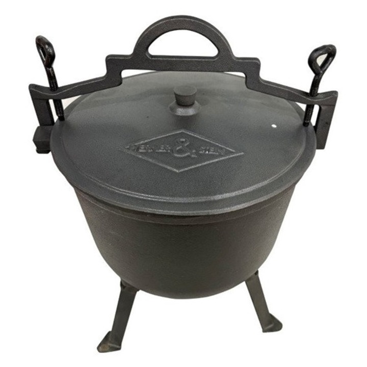 Oala din fonta cu capac, Feniks, 10 litri, 3 picioare, emailata