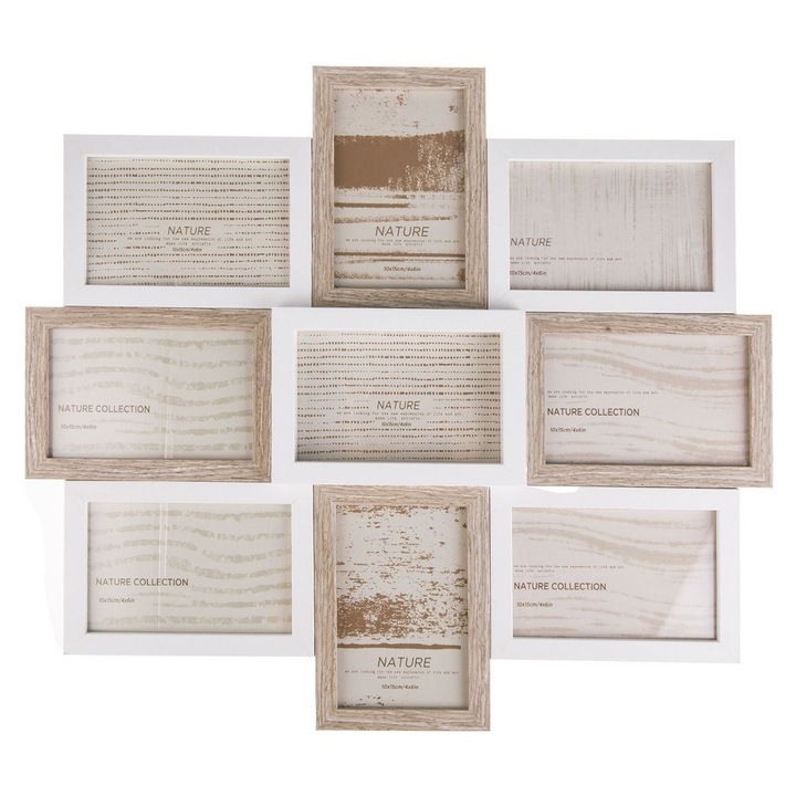 Rama Foto Multipla Nature Collection 9 Poze Lemn Alb Natur 51x46x3cm Suport Fotografii Perete