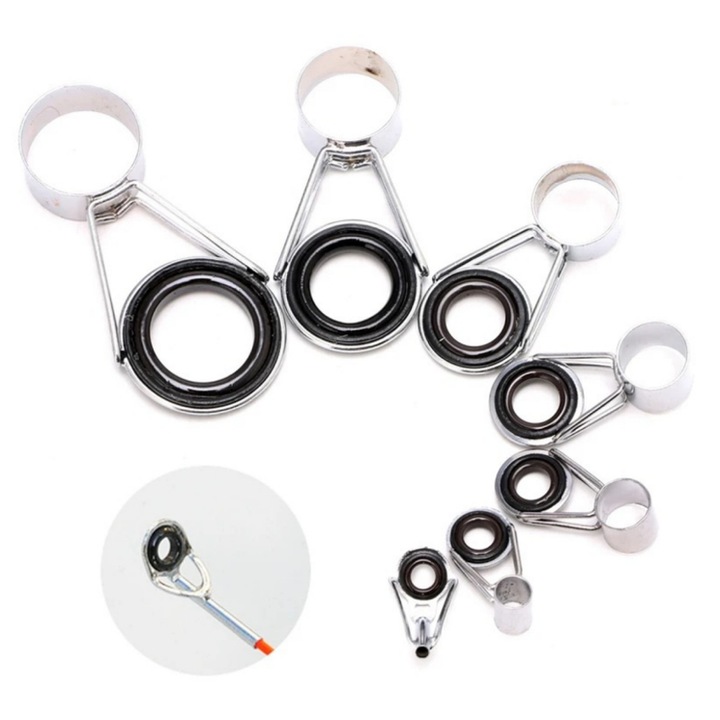 Водач за въдица с черен пръстен, метал, сребрист