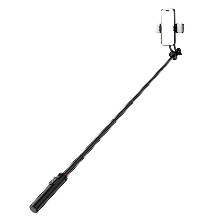 Selfie stick cu trepied, flash lamp si telecomanda Bluetooth 5.2 WC12YDS pentru telefon, Reglabil 1.3m, Negru