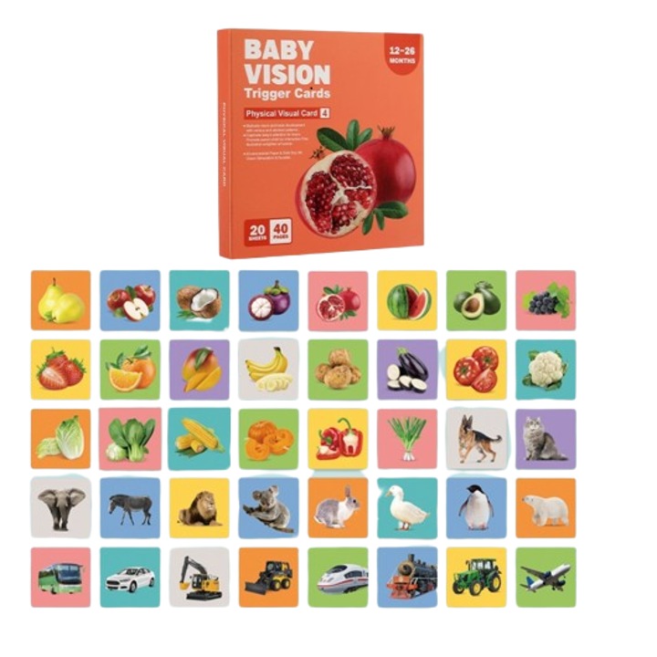 Set 20 Carduri Baby Vision de stimulare vizuala pentru bebelusi, 12-36 luni