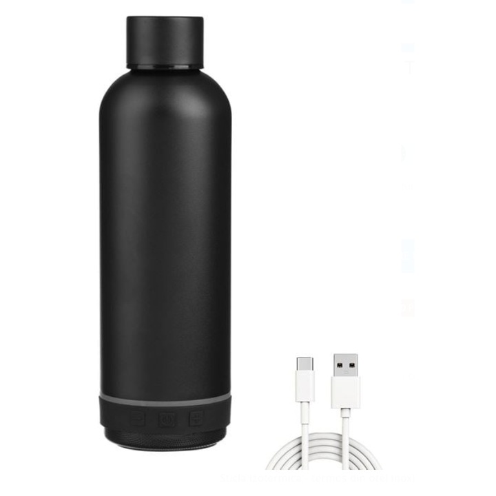 Sticla Izotermica Termos din Otel Inoxidabil cu Boxa Bluetooth Negru 430ml