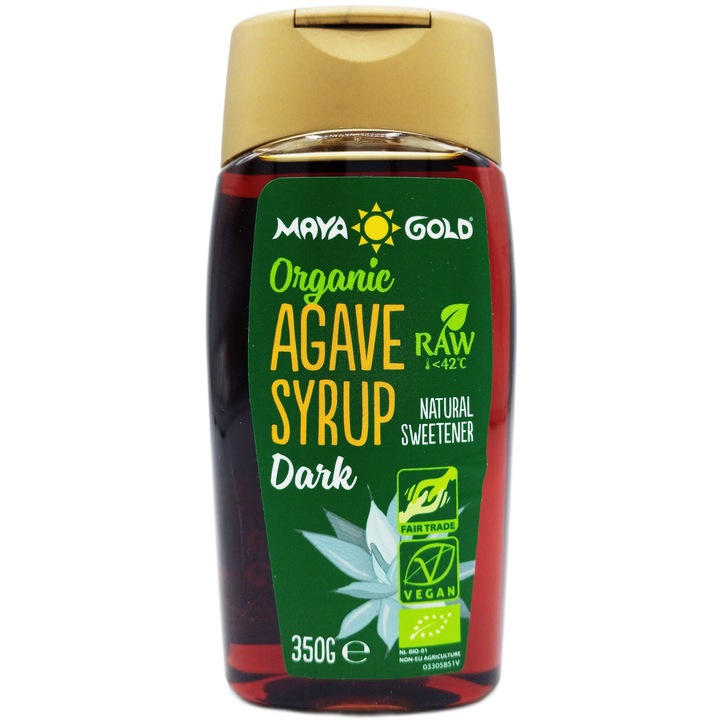 Sirop de Agave brun (Mexic) bio, crud nerafinat fara adaosuri, indice glicemic redus, sursa minerale, 350g, Maya Gold Organic