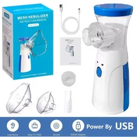Nebulizator portabil, alb-albastru, cu tehnologie Mesh, set cu masti pentru adulti si copii